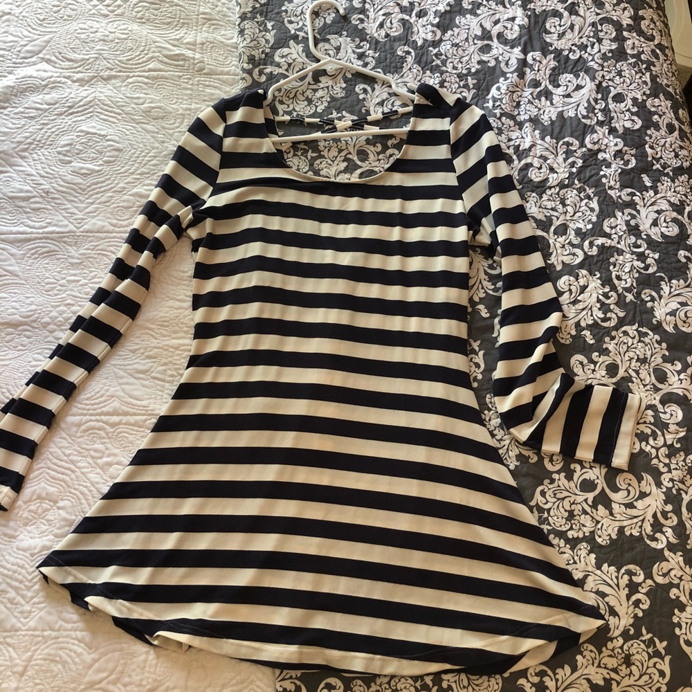 Navy and white striped dress